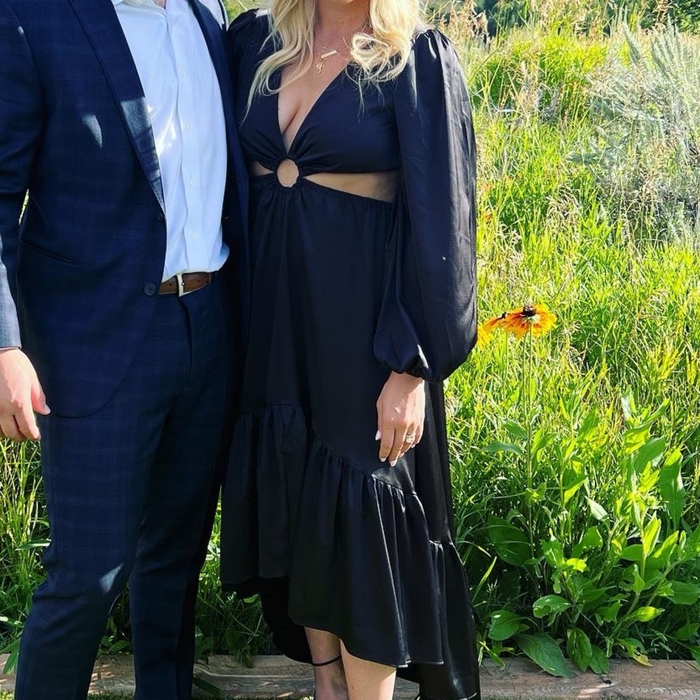 Black long sleeve slit midi dress